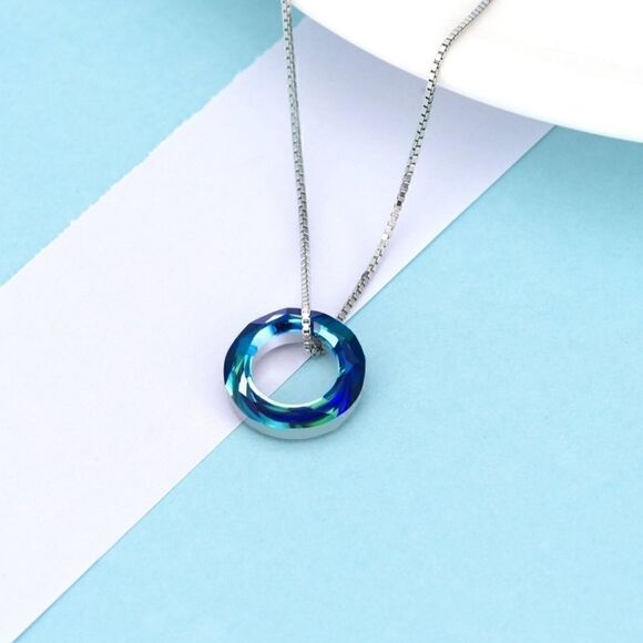 Circle Necklace with Austrian Crystal Jewelry for Women Teen Girls Birthday Gift - Picture 14 of 14